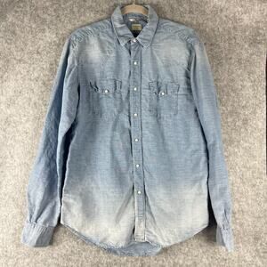 Culturata Linen Blend Western Shirt Men Large 16.5 42 Blue Faded Pearl Snap Itay